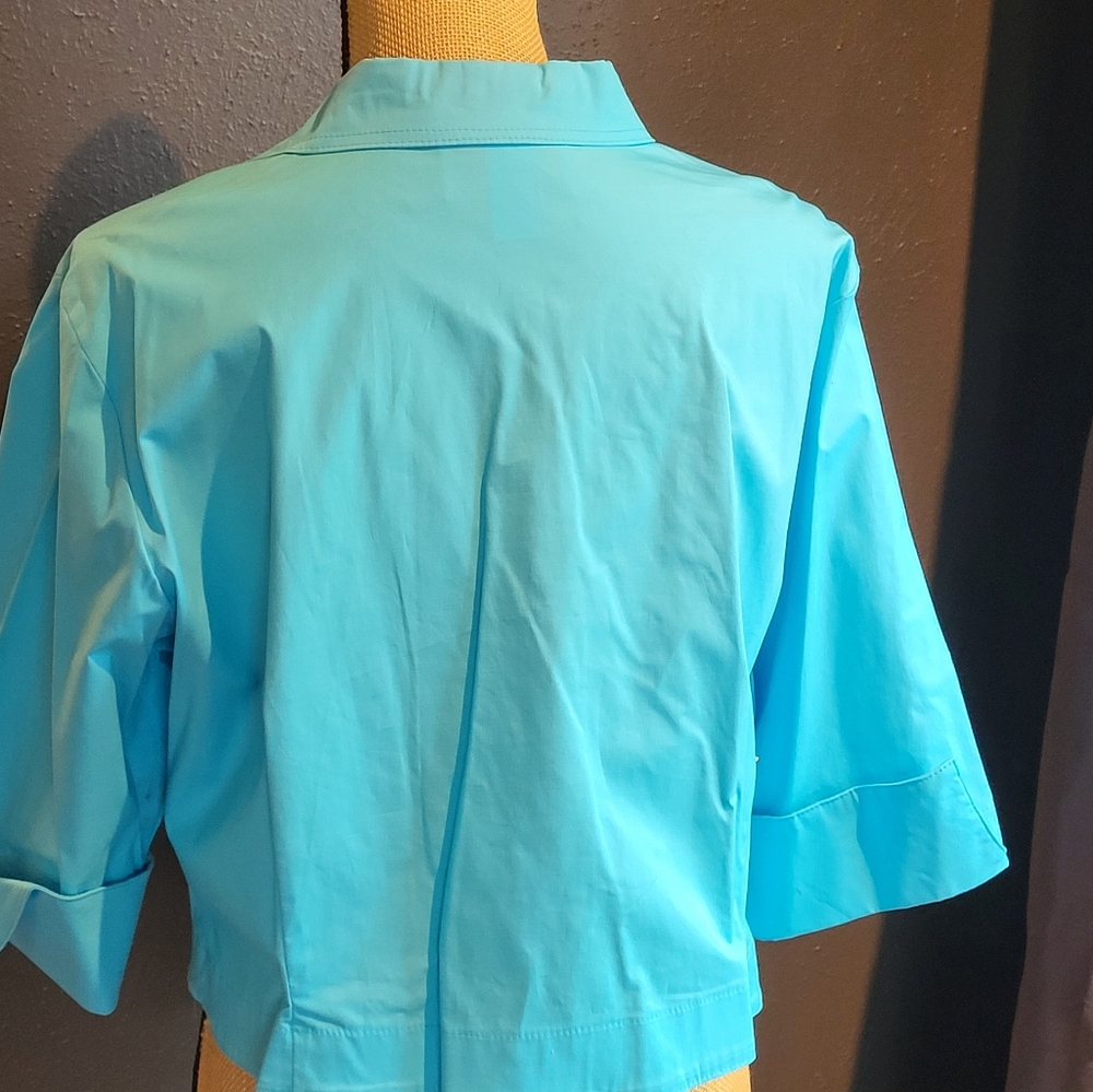 Cactus Flower Large Blue Cotton Tie Waist Top - Picture 4 of 8